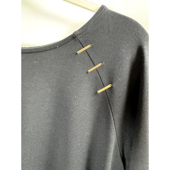 French Connection Black Gold Bar Stud Regency Glam Goth Long Lightweight Sweater - Picture 3 of 7